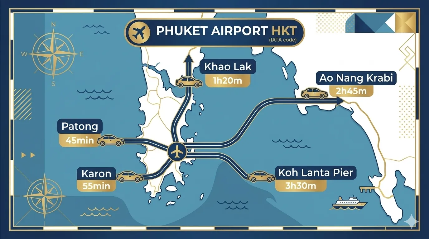 Route map from HKT Airport to Patong Beach hotels