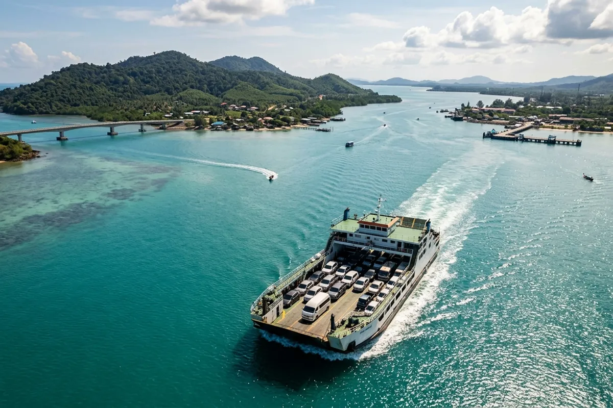 Toyota Commuter van on car ferry from Koh Lanta to Phuket mainland