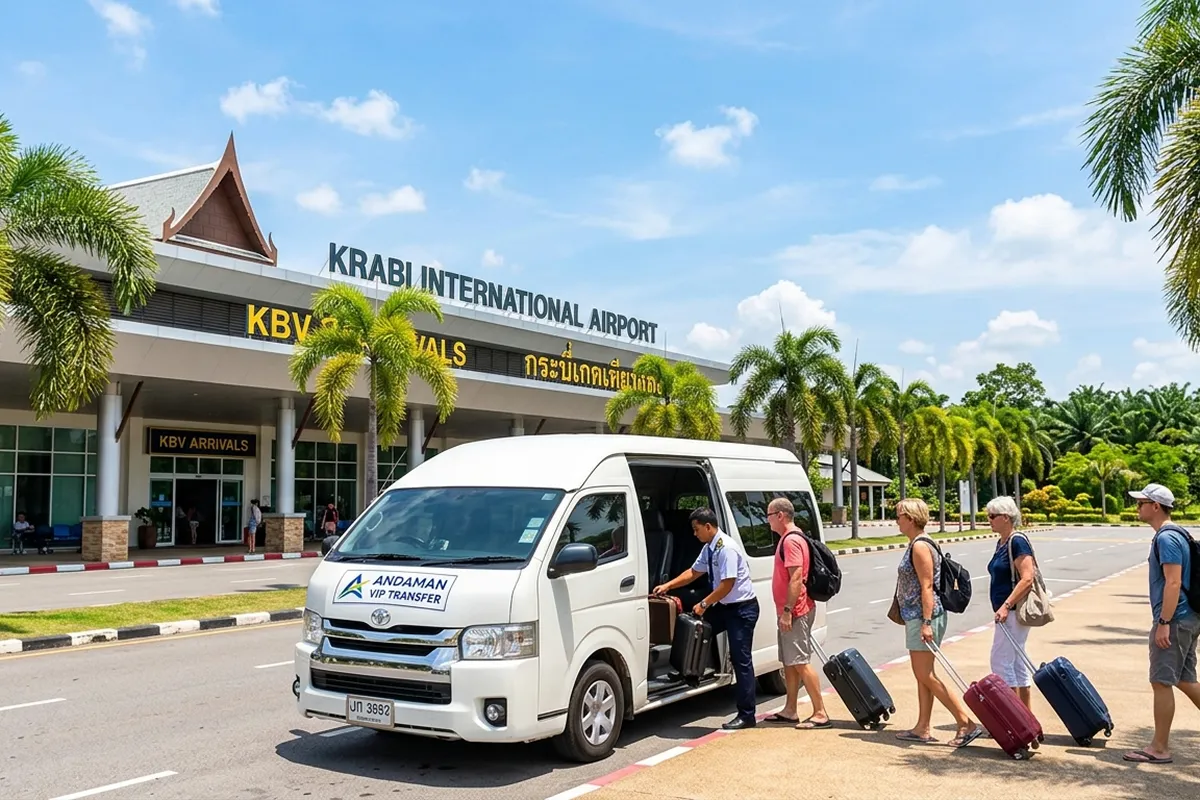 Toyota Commuter van waiting at Krabi Airport KBV arrivals for Phuket transfer