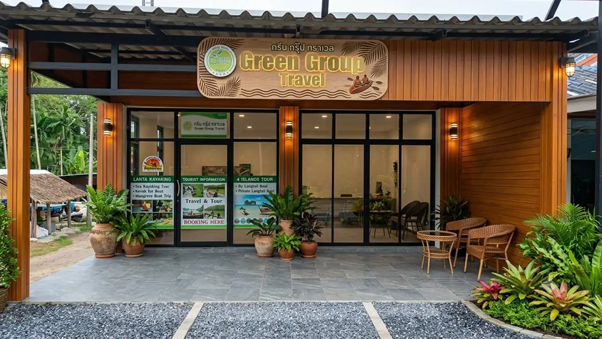 Green Group Travel office in Koh Lanta Krabi - Lanta Kayaking Tour booking center Tourist Information and 4 Islands Tour by Longtail Boat