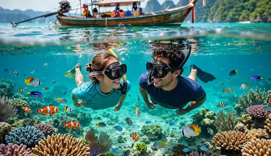 Koh Lanta Snorkeling Tour couple snorkeling coral reef
