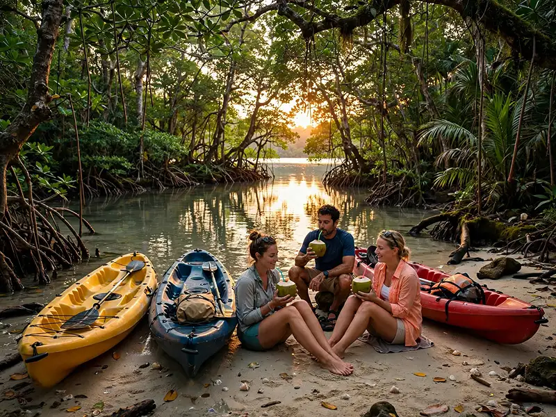 Mangrove Kayaking Koh Lanta hidden beach coconut break