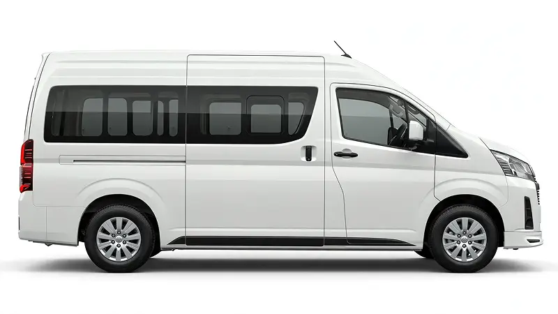 private transfer white van minivan 10 seats side profile airport transfer